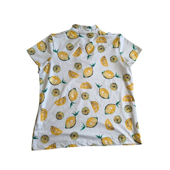 CHICOS Weekend Lemon Print Short Sleeve Active Top Size Chicos 3 / US XL - Picture 4 of 9